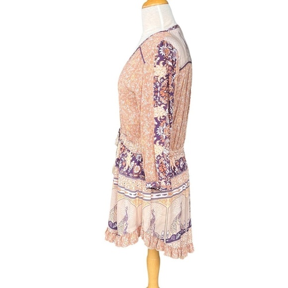 Spell Xanadu Mini Play Dress Gold Dust XS Peacocks Boho Ruffle GUC - Picture 3 of 16